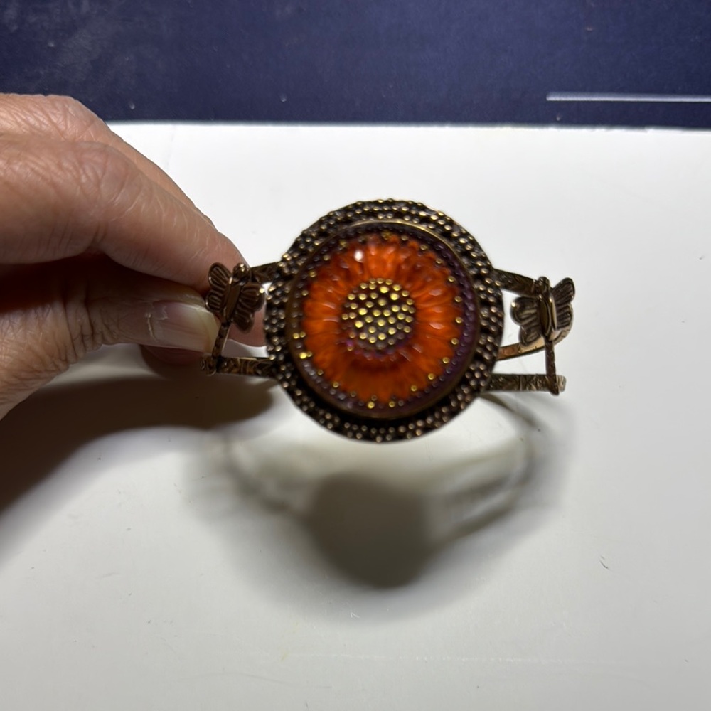 Source Unknown Gold and Orange Bracelet with Intricate Design